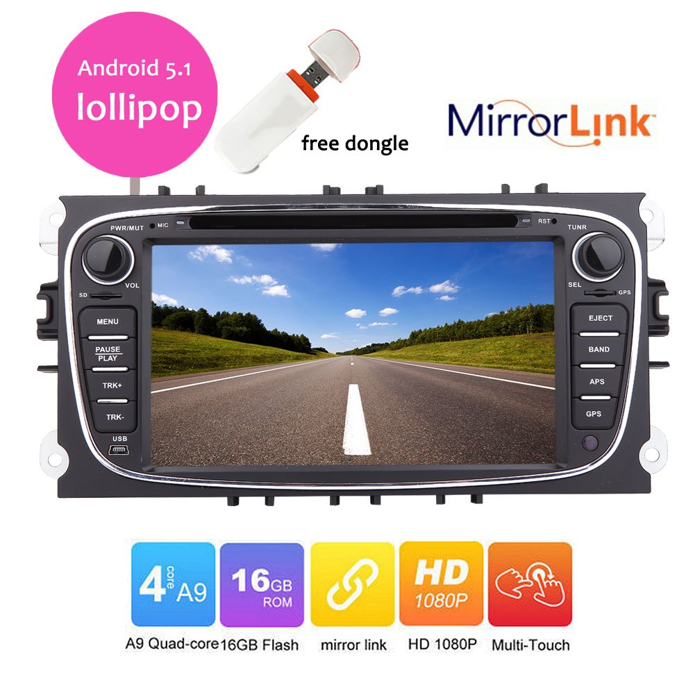 7 inch double 2 din Car DVD Player PC for Ford Focus 2008 2009 2010 in dash  GPS navigation capacitive touch screen Wifi Bluetooth Radio Android 5.1  lollipop ...
