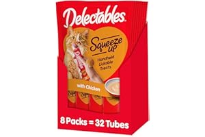 Hartz Delectables Squeeze Up Interactive Lickable Wet Cat Treats for Adult & Senior Cats, Chicken, 0.5 Oz - 4 Count (Pack of 8) - Packaging May Vary