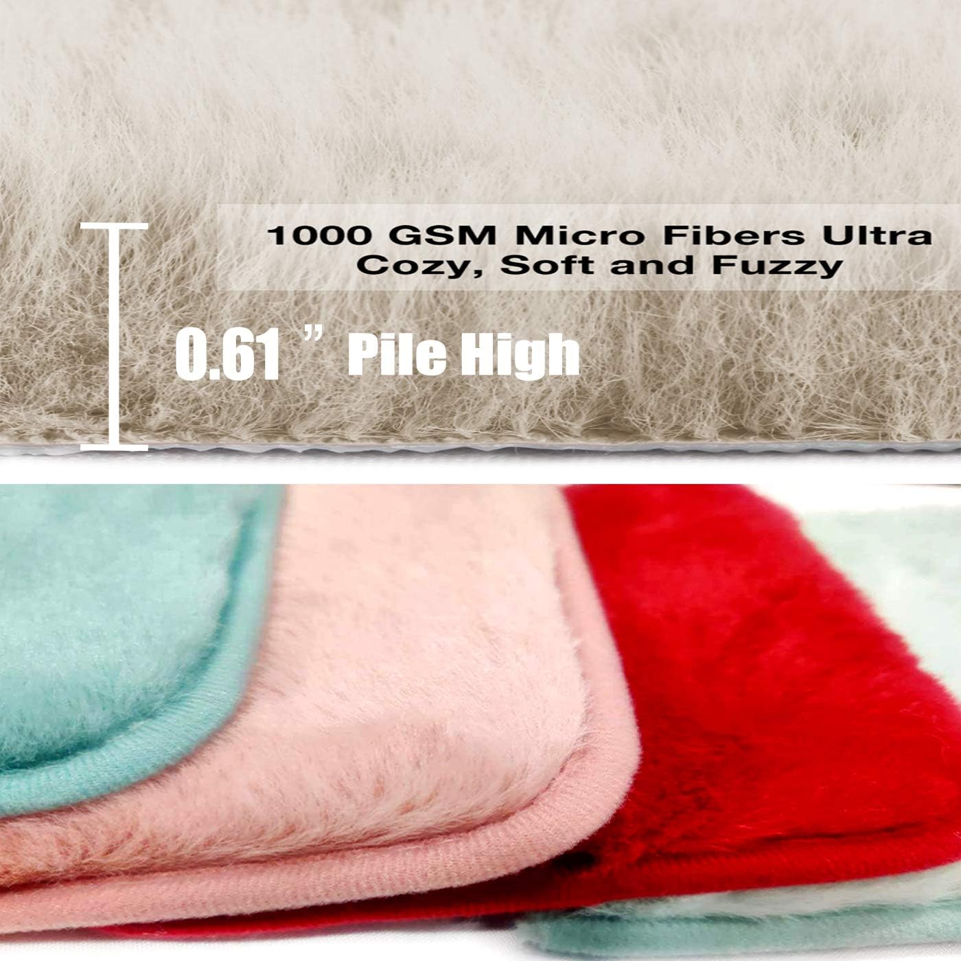 Ultra Soft Plush Microfiber Bath Mat 17"x24", Extra Fluffy Shaggy Small Bathroom Rug, Machine Washable Dry Anti Slip Bath Carpet, Beige: Kitchen & Dining