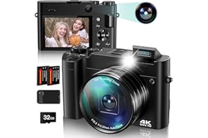 4K Digital Camera for Photography, 64MP Autofocus Vlogging Camera for YouTube with Front Rear Lens, Compact Travel Point and 