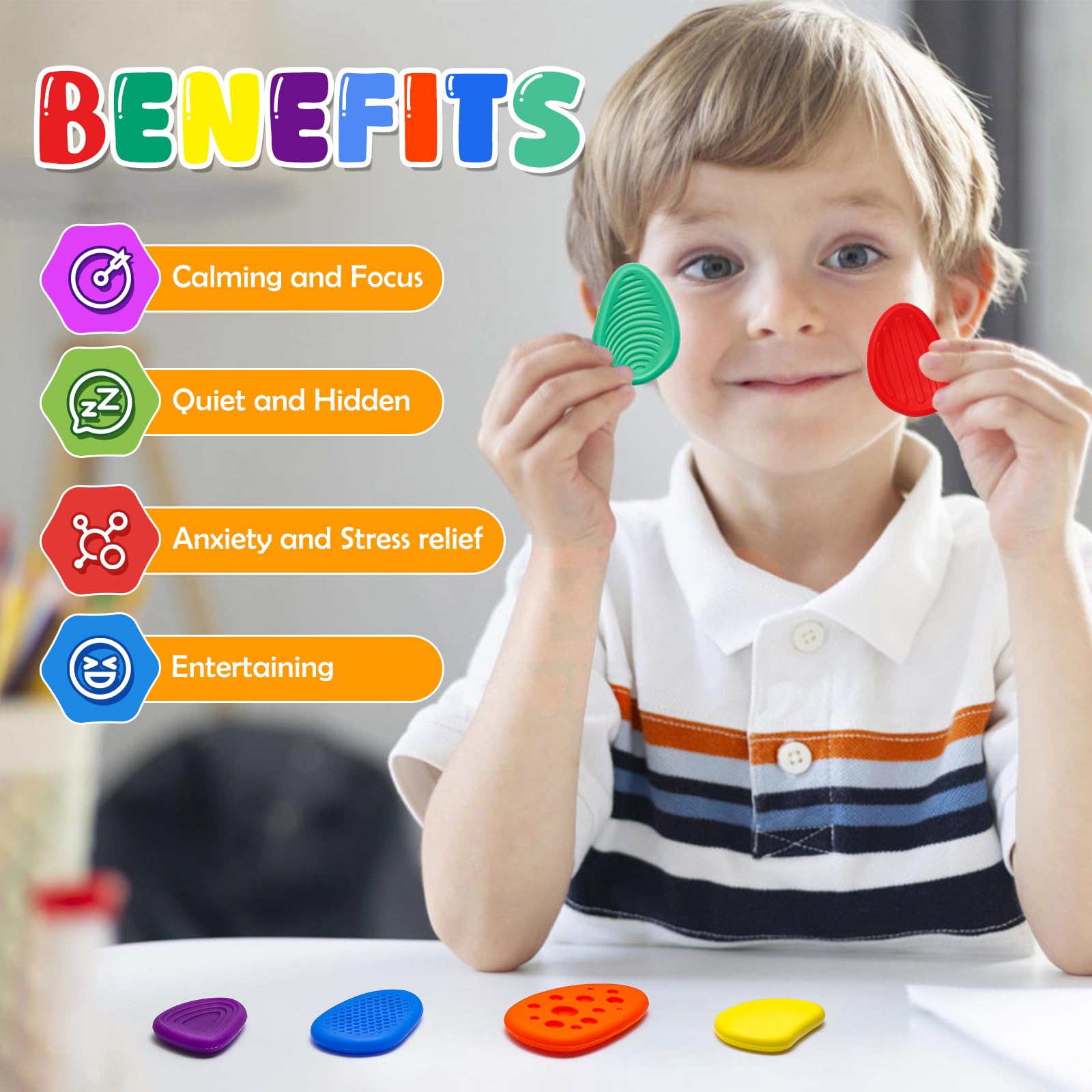 Sensory Worry Stone for Kids, 6 Pcs / Pack Silent Fidget Toys for Classroom, Quiet Fidgets Toy for Students Anxiety Relief