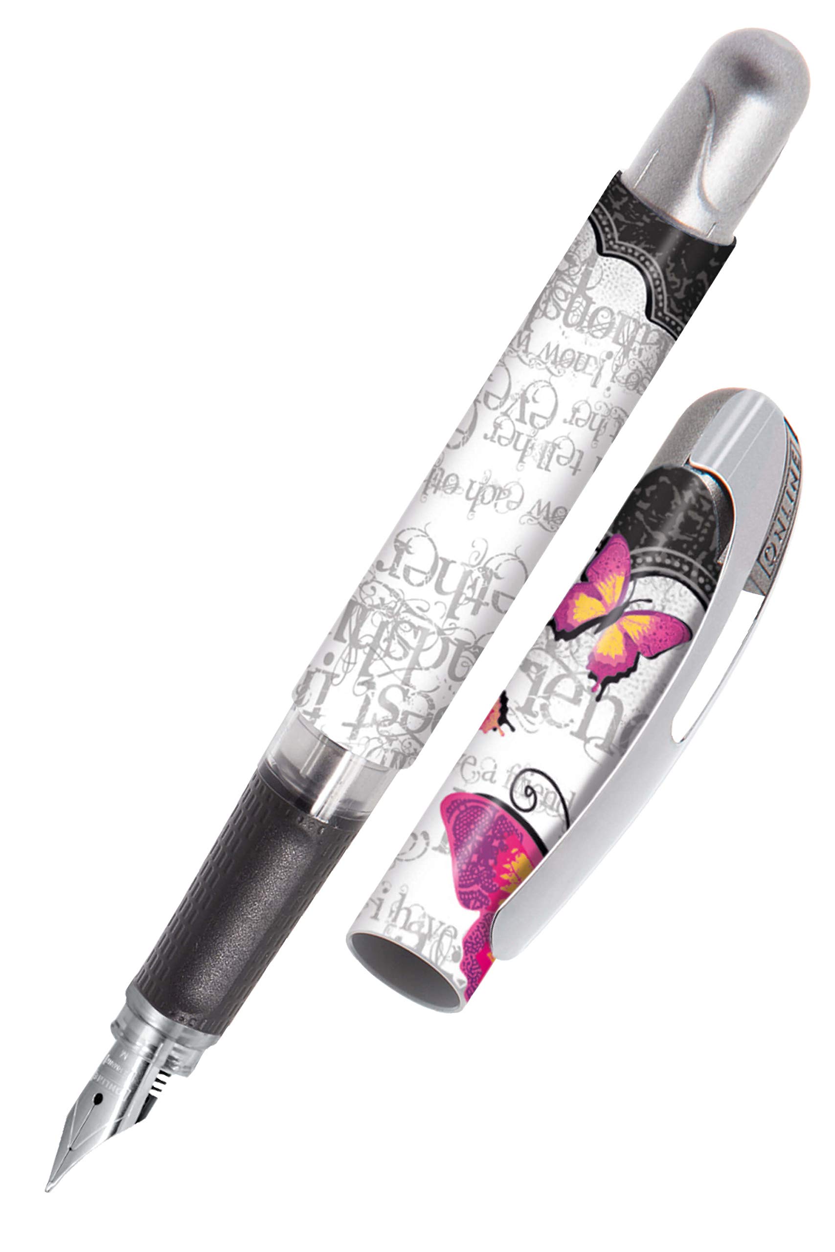 ONLINE College ink pen Butterfly │ ergonomic fountain pen for school / college │ solid medium nib, soft grip part │ for standard ink cartridges │ refillable │ideal for beginners, pupils & students