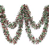 Anderson's Metallic Red, Green & Silver Tinsel Twist Garland, 25ft Holiday Decoration, Christmas Tree Trim, Parade Float Decor, Party Supplies, Halloween, Graduation, Indoor/Outdoor Event Garland