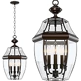 Large Outdoor Pendant Light Fixture 3-Light, 20in Modern Bronze Outdoor Chandelier Hanging Porch Light, Metal Exterior Ceilin