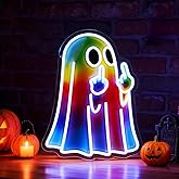 Funny Ghost Neon Sign with Dimmable Switch, 12"x16" Colorful LED Neon Light for Wall Decor, USB Powered Halloween Neon Sign for Bedroom, Game Room, Bar, Man Cave, Kids Room, Party, or Gift