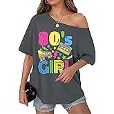 OCURHU 80s Shirts for Women Oversized Retro Off The Shoulder Top Disco 80s 90s Theme Party Outfit