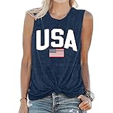 SUWATOIN Women American Flag Tank Tops USA 4th of July Patriotic Sleeveless Shirts Stars Stripes Tee Top Black
