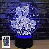 AZIMOM 3D I Love You Illusion lamp LOVE Shape Night Light 16Colors Changing Smart Touch Remote Control Optical Illusion Bedside Lamps Bedroom Home Decoration for Kids Boys & Girls Women Birthday Gifts