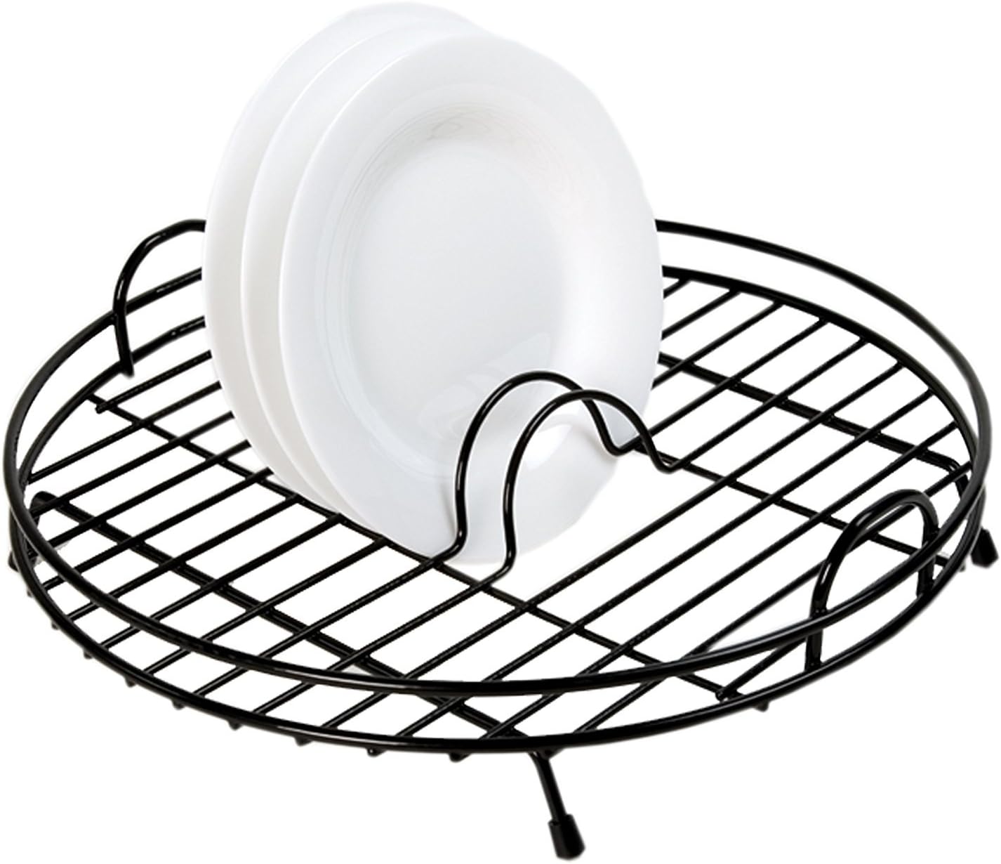 Deluxe Quality Circular / Round 37cm Diameter Dish Drainer with Carry Handle and Rubber Feet (Black)