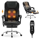 MALOL Massage Office Chair with Heat and Footrest - 3-Level 65°C Targeted Heating, 20-Min Easy Assembly Leather Desk Chair, Big and Tall Executive Computer Chair with Side Pocket, 300 lbs, Black