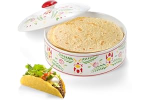 Yopay Ceramic Tortilla Warmer, 8.5 inch Tortilla Server with Lid, Taco Holder Container for Pancakes, Cinco De Mayo, Taco Tue