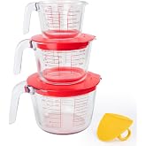 CUTEPLAN Glass Measuring Cups Set, 4 Pieces, 1-Cup, 2-Cup, 4-Cup | Strainer Included, Nesting Liquid Measuring Cups for Kitchen, Microwave, Oven, Freezer, Dishwasher, BPA Free