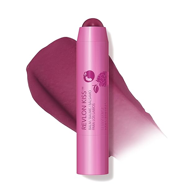 REVLON KISS TINTED LIP BALM WITH SPF 20, HYDRATING, FLAVORED, INFUSED WITH NATURAL FRUIT OILS, 035 BERRY BURST, 0.09 OZ
