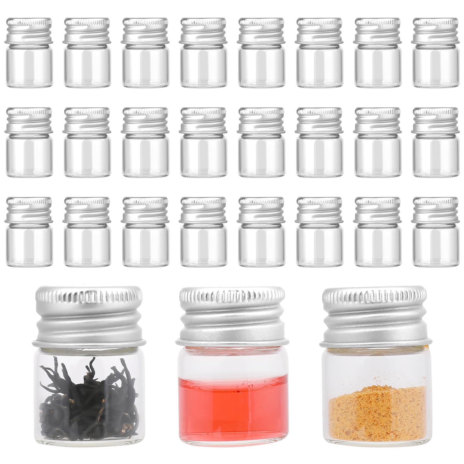 24PCS 5ml Mini Glass Bottles with Screw Caps Empty Transparent Glass Bottles Refillable Cosmetics Container Bottle Small Jars with Lids for DIY Storage Art Craft Decor Makeup Sample Chemicals