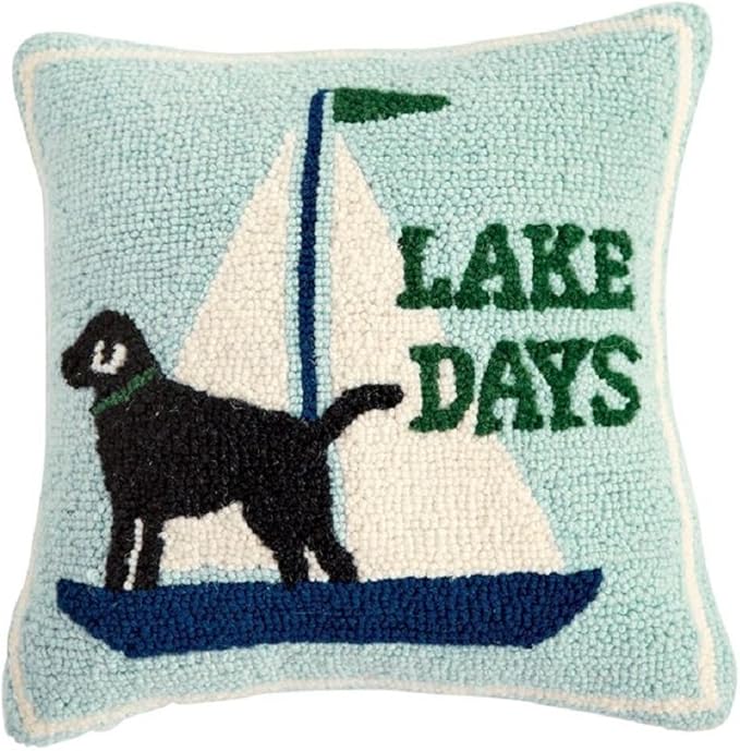 Mud Pie Lake Days Woven Wool Hooked Pillow Home & Kitchen