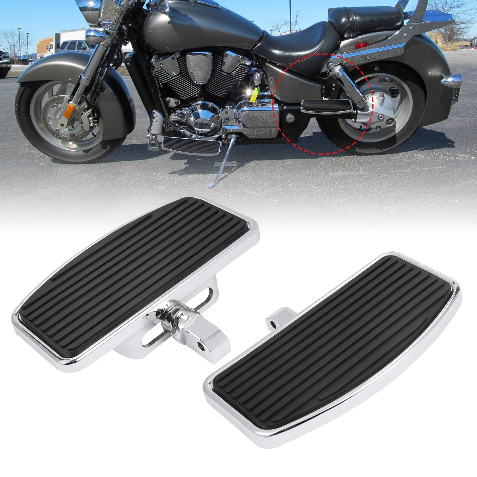 Photo 1 of BRZOXIN Adjustable Motorcycle Floorboards Rear Passenger For Yamaha V-Star Drag Star 250-1300, Honda VTX1300-1800, Suzuki GZ125 VL400 Footboards Footrest Foot Pegs 360 Degrees Angle, Steel and Rubber