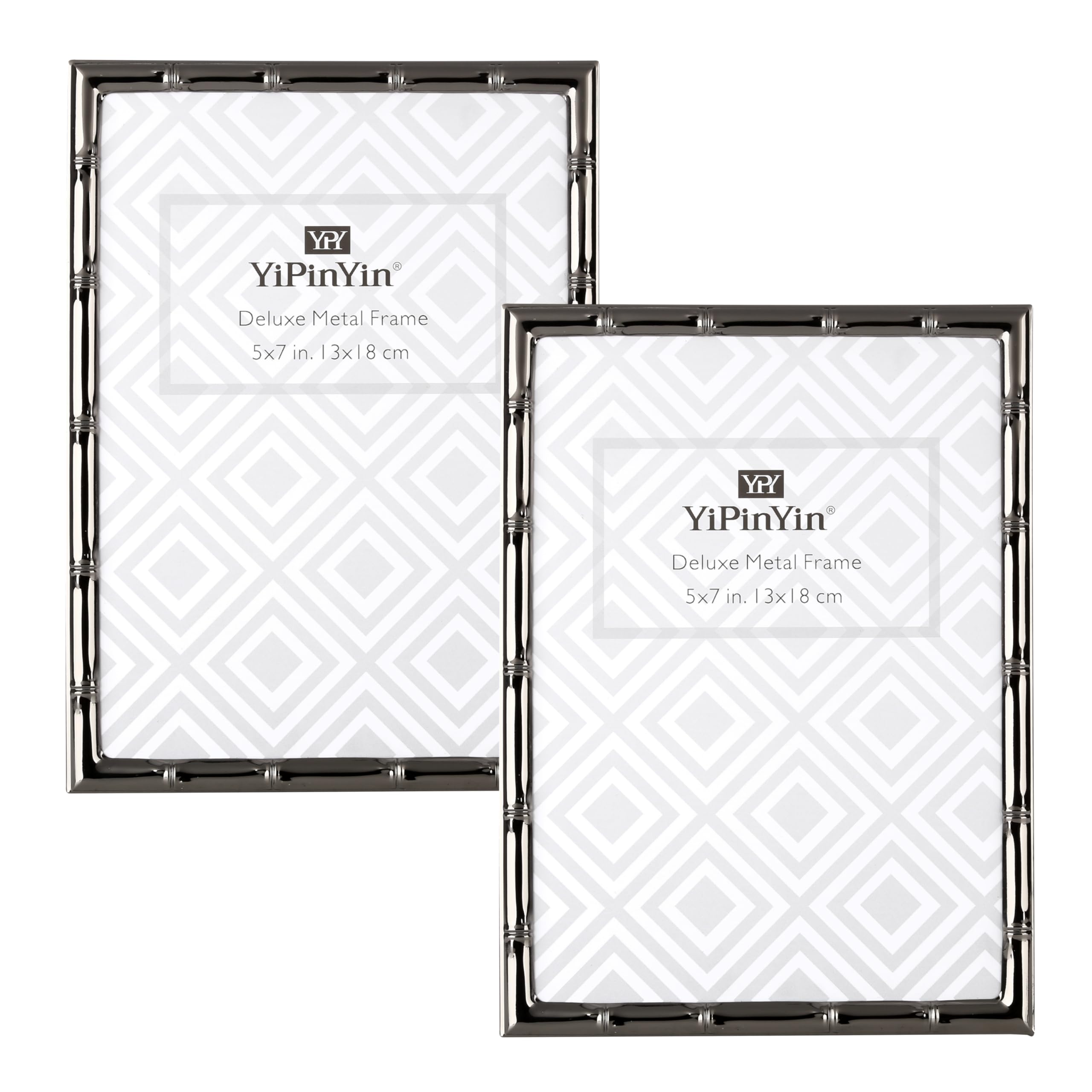 5x7'' Bamboo Detail Designs Charcoal Black Metal Picture Frame 2pack, Elegant black Plated Baby Nurse Photo Frames 5x7'' With Soft Touch Velvet Backing for Desktop and Wall Décor(Black)