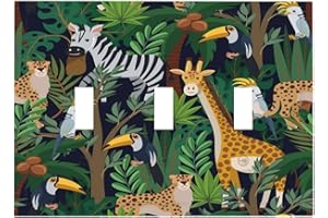 Wpshijia Cartoon Animal Zebra Leopard Giraffe Bird Leaf 3 Gang Nursery Light Switch Covers Decorative Triple Toggle Wall Plate Electrical Faceplate Switchplate for Kidroom Bedroom Decor