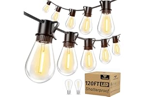 120FT S14 Commercial LED String Lights - 30+2 Shatterproof Bulbs, Heavy Duty Waterproof & Dimmable, for Large Backyard, Marke