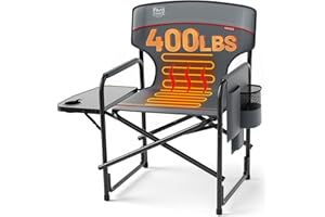 TIMBER RIDGE Heated Aluminum Oversized Camping Chair, Lightweight Portable Directors Chair with Side Table Detachable Side Pocket for Outdoor Camping, Lawn, Support 400lbs(Power Bank is not Included)