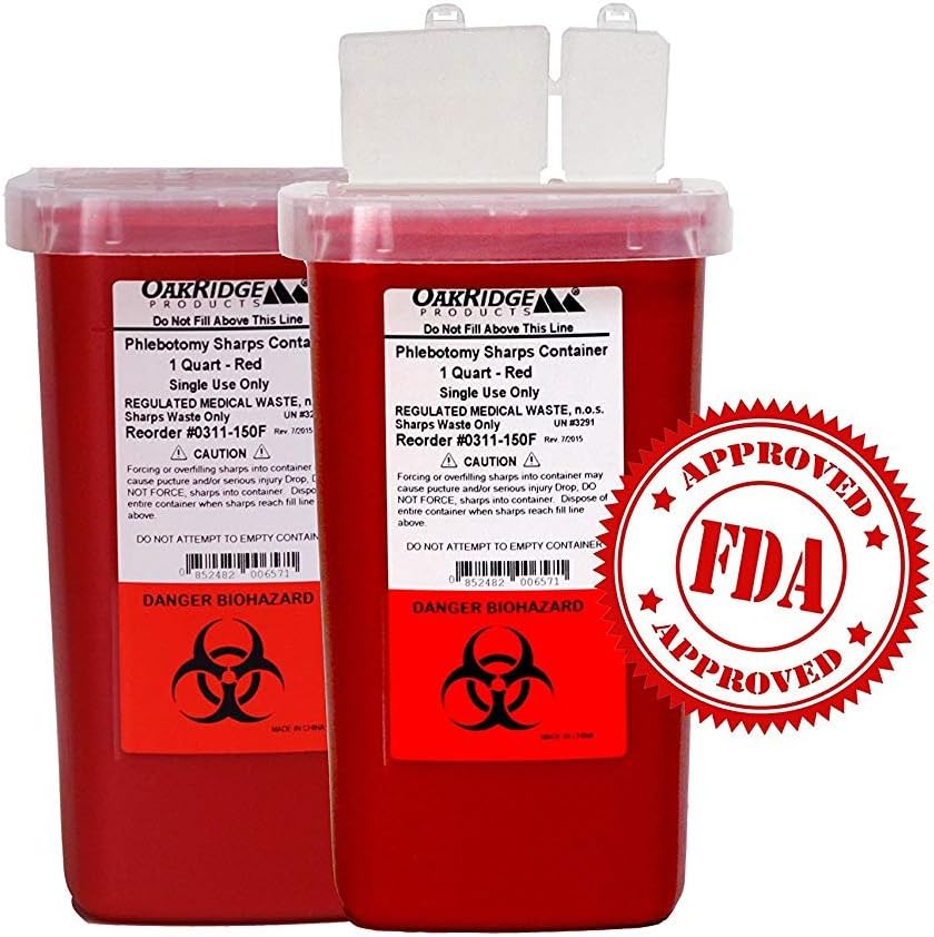 Oakridge Products 1 Quart size Sharps and Needle Container. Integrated needle unwinder: Home Improvement