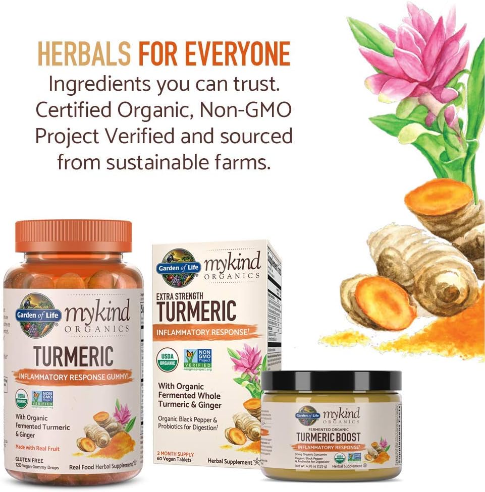 Garden of Life mykind Organics Extra Strength Turmeric Inflammatory Response 60 Tablets-100mg Curcumin (95% Curcuminoids) Black Pepper, Probiotics, Organic Non-GMO Vegan Gluten Free Herbal Supplement: Health & Personal Care