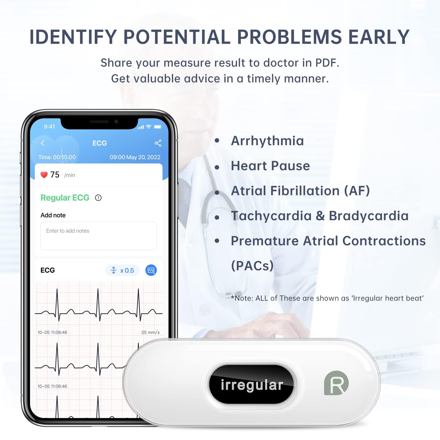 CheckMe DuoEK-S Mobiles EKG Gerät, Wireless Bluetooth EKG Messgerät mit Analysebericht, 0,96 Zoll OLED-Bildschirm, 30s - 5 mins, Herzfrequenzmonitor, APP für iOS/Android 3