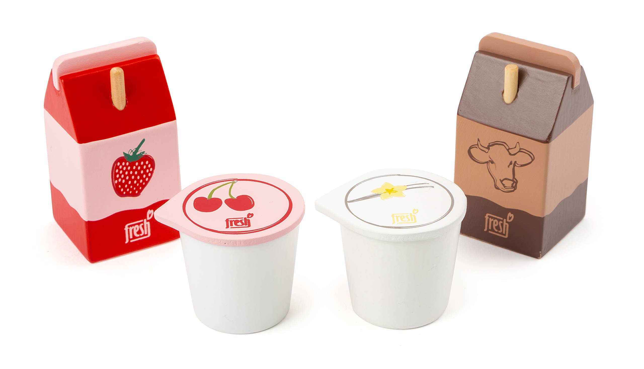 Small Foot 11440 Dairy Products Set Fresh, Made of Wood, Role-Playing Toy, Accessories for Play Stores and Play Kitchens
