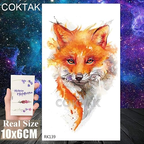 COKTAK 12Pieces/Lot Small Sexy Watercolor Fox Temporary Tattoos