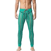 HASWECHYS Mens Fishnet Striped Lounge Pants Sexy Mesh See Through Pyjama Pants with Drawstring