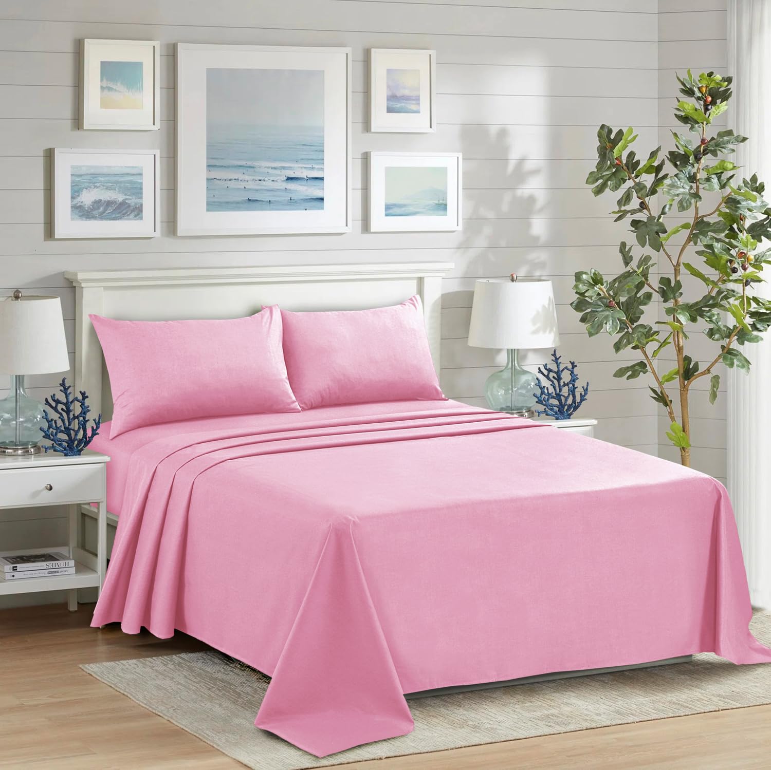 CHARKHAH Polycotton Flat Sheets with Single Double King Size Bed Ultra Soft Plain Top Sheet Dyed in Trendy Colors Hotel Collection Sheets Ideal for Winter & Summer Bedding (Baby-Pink, King)