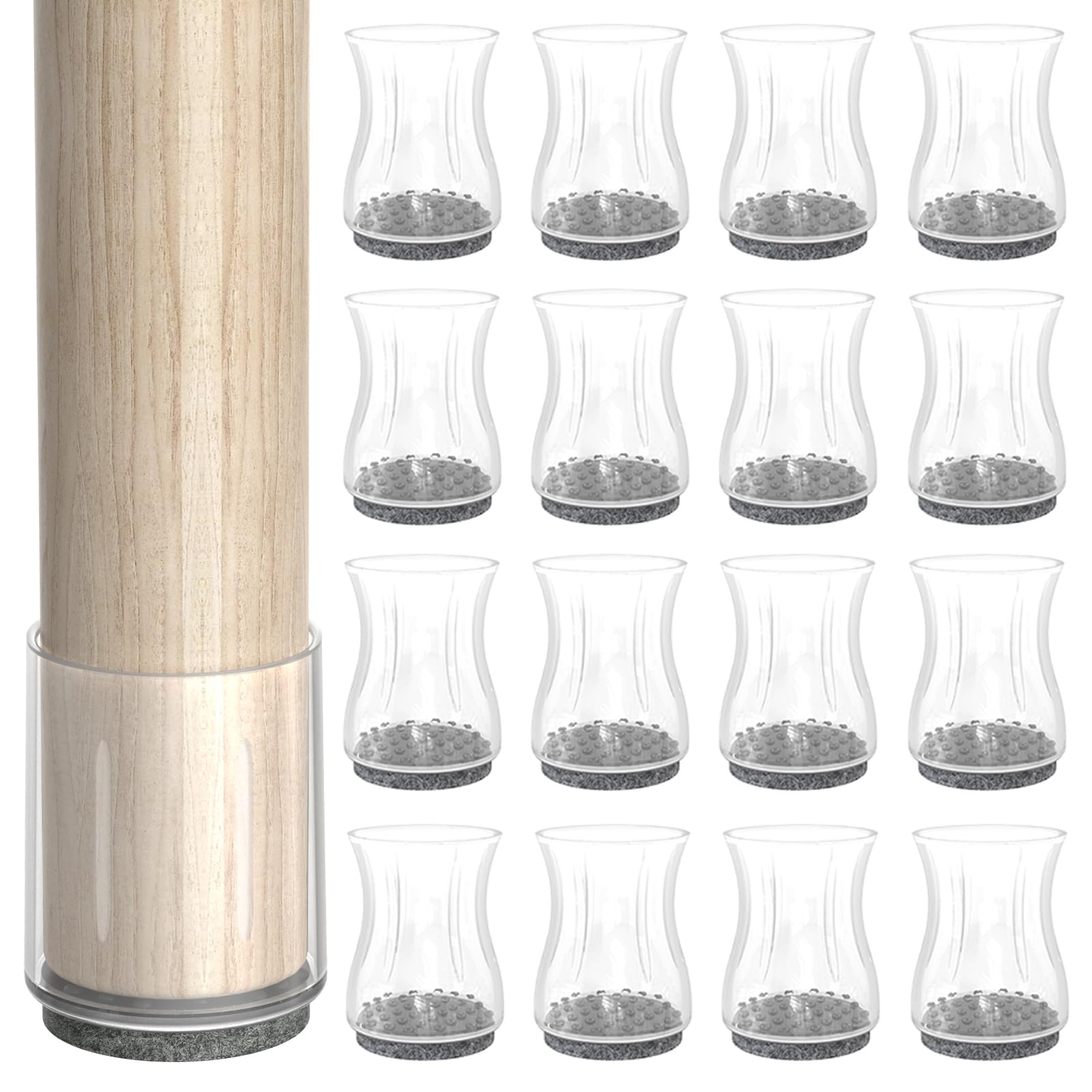 Photo 1 of 16 Pcs Chair Leg Floor Protectors with Felt Pads, Clear Silicone Chair Leg Covers,Protect Floors!