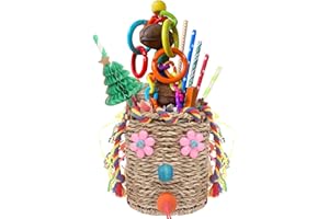 YIXUND Bird Toys,Seagrass Foraging Basket Bird Toy with Colorful Crinkly Paper Wooden Blocks Paper and Bamboo Fingers Nuts DIY Honeycomb Tree for Small Parrot Birds