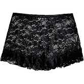 SweatyRocks Women's Sheer Lace Mini Skirts Y2k Sexy See Through Ruffled Short Skirt Beach Cover Up