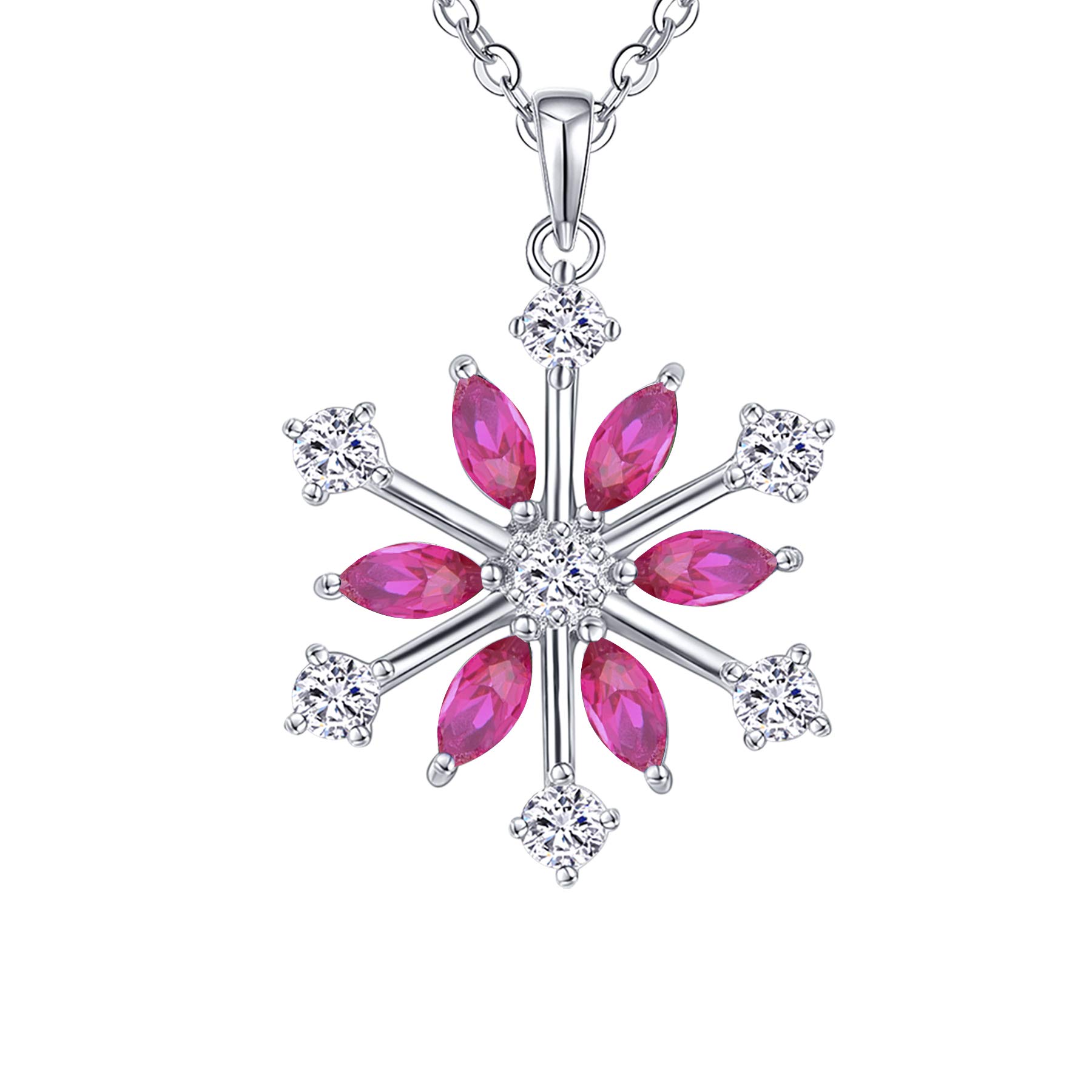 JO WISDOM Snowflake Necklace,925 Sterling Silver Frozen Snowflakes 3A Cubic Zirconia July Birthstone Ruby Color Pendant Necklace,Christmas Jewellery for Women — image 1