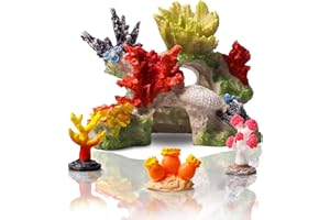 Mechpia Fish Tank Decorations Set, Aquarium Coral Decorations Fish Cave Hideout Artificial Plastic Plants Betta Ornament Accessories