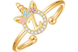 POSHJEW Initial Rings for Teen Girls,14K Gold/White Gold/Rose Gold Plated Adjustable Unicorn Initial Rings for Girls Cute Unicorn Alphabet Letter Rings for Teen Girls Initial Rings for Teen Girl Gifts