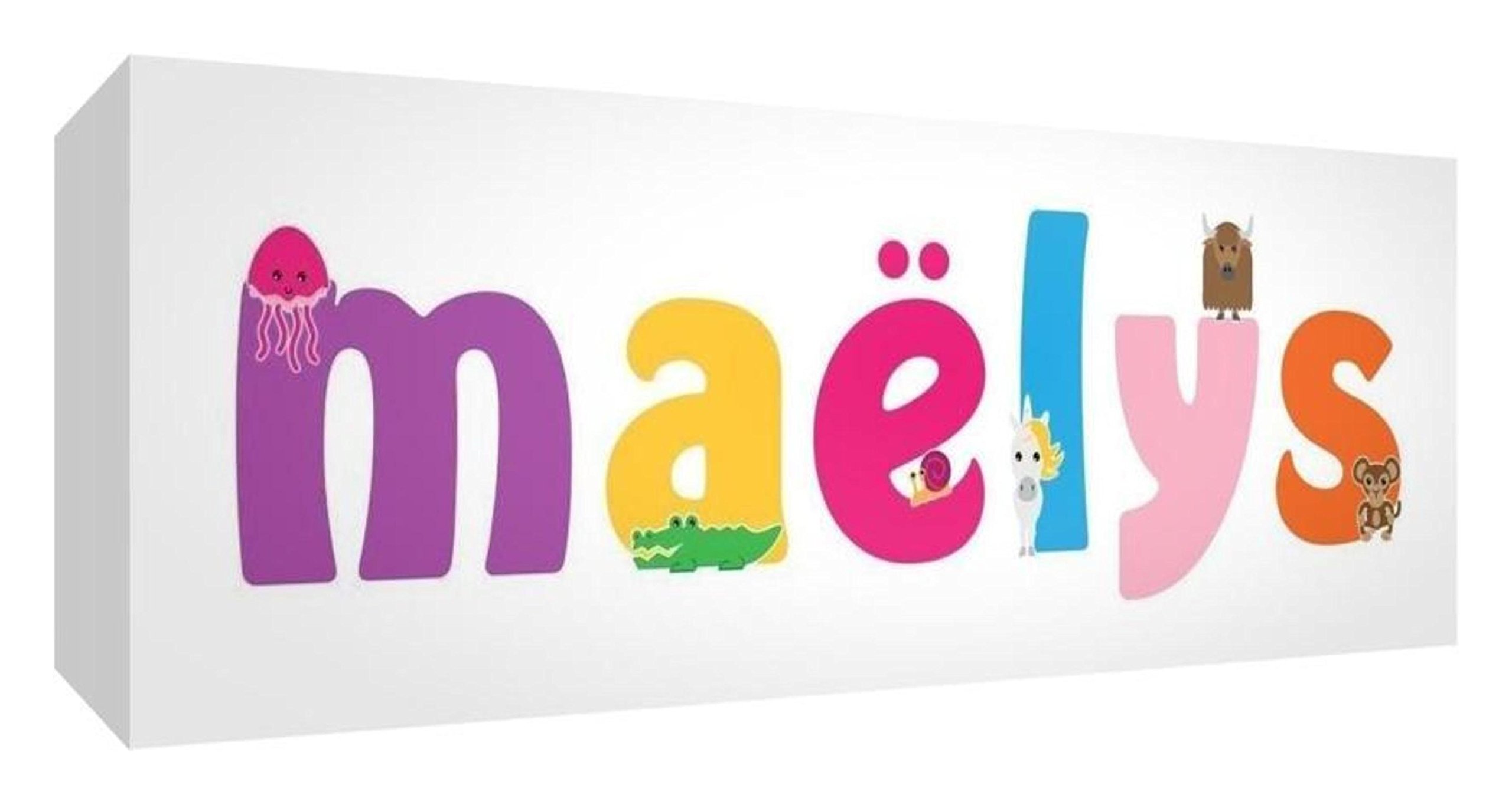Little Helper Canvas Gallery Wrapped Box with Front Panel Style Colour Example with Girl's Name maëlys 21 x 59 x 3 cm, Medium