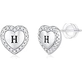 Heart Earrings for Girls Kids, 925 Sterling Silver Post Hypoallergenic Girls Earrings CZ Letter Earrings for Teen Girls Initial Earrings for Little Girls Kids Toddler Christmas Gifts