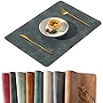 Univo Colors Washed Cowhide Pattern PU Leather Placemats Set of 4 Heat Resistant Kitchen Table Mats, Waterproof Wipeable for Party Decoration(Blue)