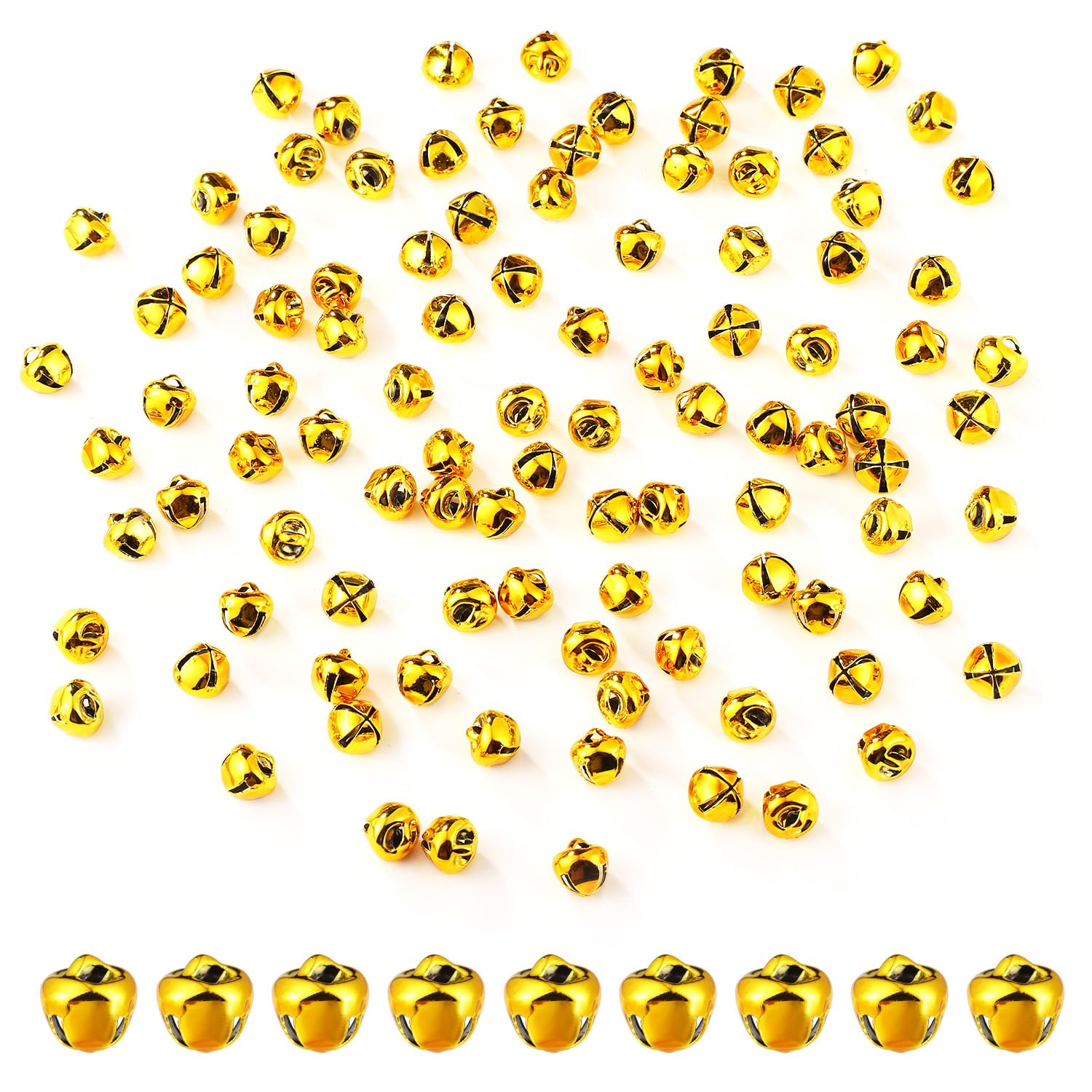 Photo 1 of 100pcs Jingle Bells for Crafting, 0.31in Christmas Mini Bells DIY Small Bells for Crafts Decorative Tiny Metal Bells for Holiday Festival Gift Boxes Decorations (Gold)