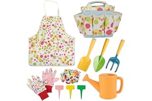GIFTRRTOY Kids Gardening Set, Kids Gardening Tools with Watering Can, Shovel, Rake, Gloves, Waterproof Apron and Storage Bag, Children Garden Tool for Boys Girls Age 3 4 5 6 7 8