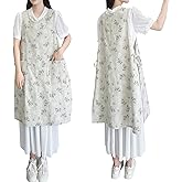 TALIBSA Pinafore Apron Dress,Japanese Cotton Linen Cross Back Apron for Women with Pockets，Pinafore Dress with Waist Ties