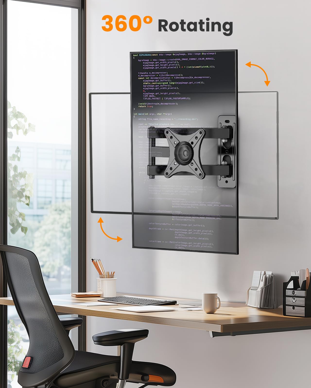 Full Motion TV Monitor Wall Mount Bracket for Most 13-32 Inch LED LCD Flat Curved Screen, 360° Rotation Swivel Tilt Extension，Adjustable Articulating Arms, Max VESA 100x100mm up to 33lbs