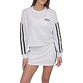 DKNY womens Stripe Varsity Logo Cropped Crewneck Sweatshirt