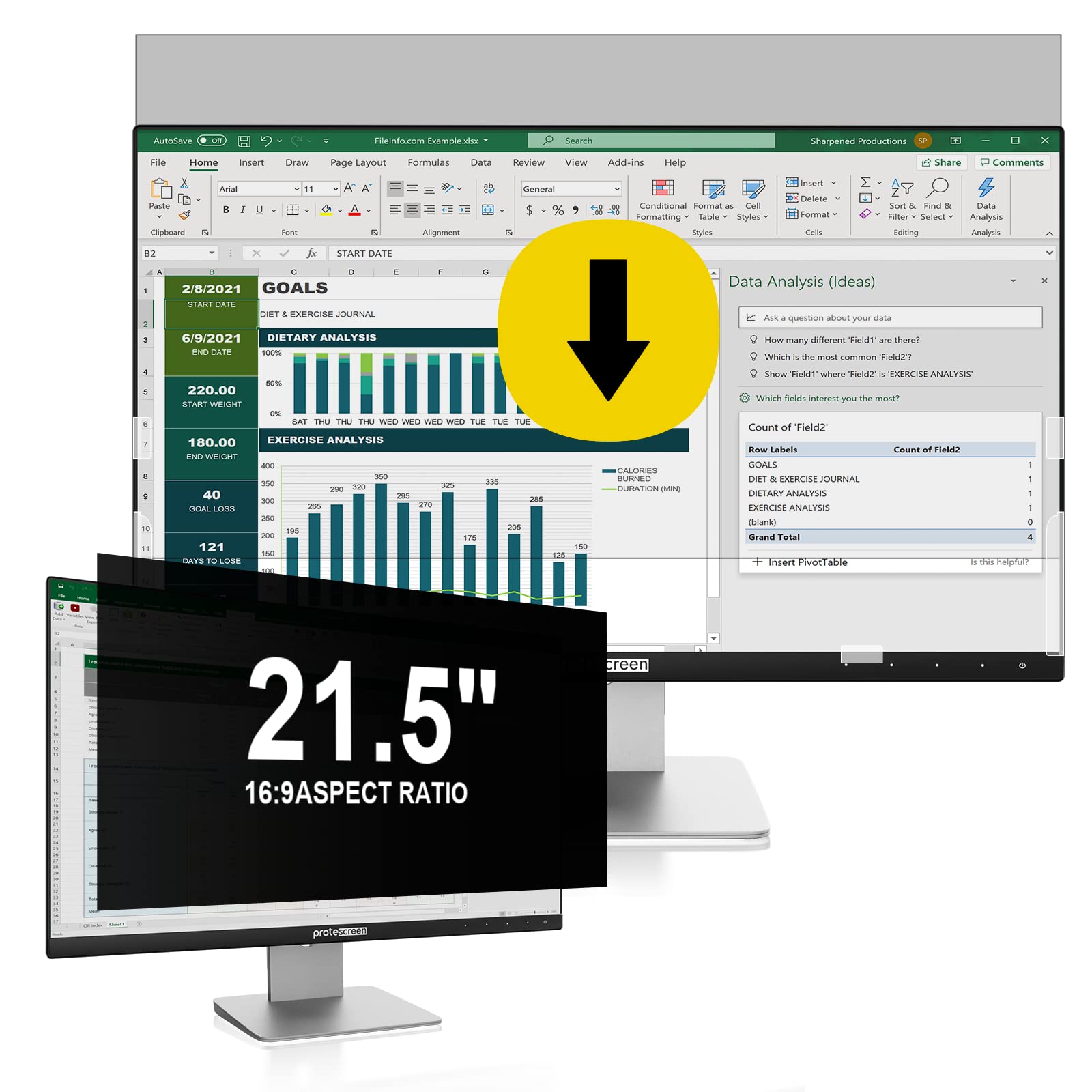 Computer Privacy Screen 21.5 Inch 16:9 Aspect, Removable Anti Blue Light Glare Filter, Anti-Scratch Shield for HP/Lenovo/Dell/Acer/Asus/ThinkPad