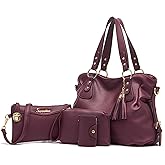 Soperwillton Fashion Handbag for Women Shoulder Bag Top Handle Satchel Hobo Tote Bag Purse Set 4pcs