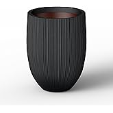 Kante Round Fluted Concrete Planter, 16.9-Inch Dia Barrel-Style Pot with Drainage Hole, Black Finish with Painted Interior, 13.7" Opening, for Indoor and Outdoor Use