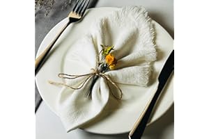 Dololoo Handmade Cloth Napkins with Fringe,18 x 18 Inches Cotton Linen Napkins Set of 4 Versatile Handmade Square Rustic Fringe Napkins for Dinner, Wedding and Parties, White