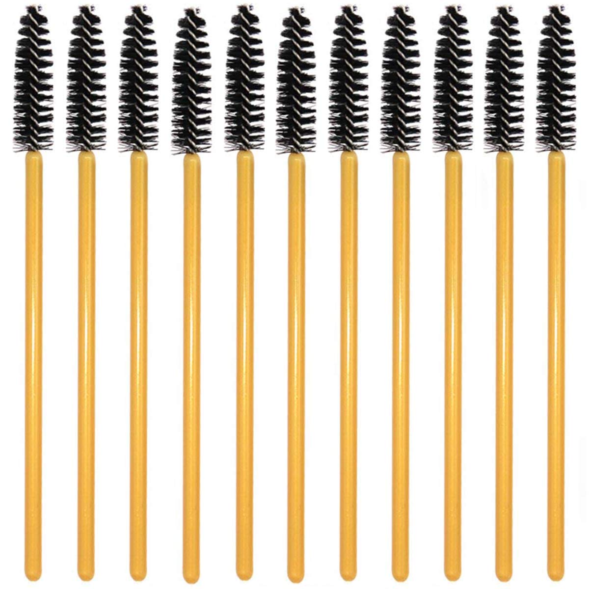 AKStore 100 PCS Disposable Eyelash Brushes Mascara Wands Eye Lash Eyebrow Applicator Cosmetic Makeup Brush Tool Kits (Gold-Black): Beauty